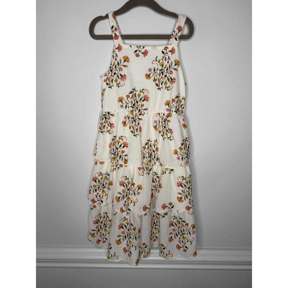 Old Navy Girls Dress Small (6-7) Ivory With Floral Print Tiered